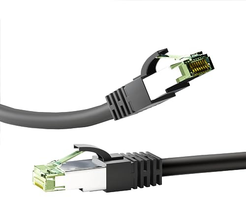 Goobay 66726 RJ45 Patchkabel mit CAT 8.1 S/FTP Rohkabel / RJ45 Stecker / 8K Gaming PS5 Playstation 5 / 2.000 MHz / OFC Netzwerkkabel / Schwarz / LAN Kabel 10m