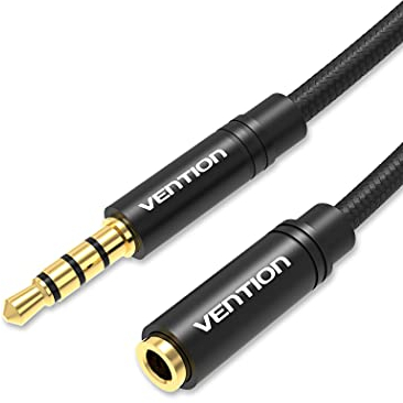 VENTION Cable Audio Alargador Jack 3.5mm Macho a Hembra Extensión 0,5m, Nylon Trenzado, Conector Chapado en oro de 24 Quilates, para Auriculares, Televisión, Portátil, PS4, Xbox