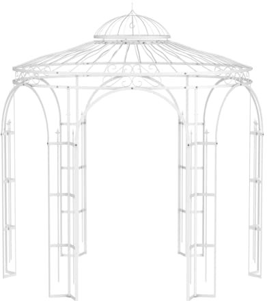 ELEO Pavillon Milano weiß - rund 3x3 m Rankpavillon für den Garten handgeschmiedet Schmiedeeisen romantisch - Rosenpavillon Metall stabil rostfrei pulverbeschichtet Weiss - für draußen Winterfest