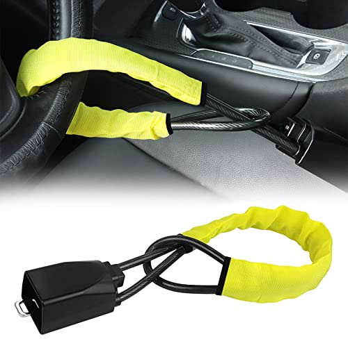 KAYCENTOP Car Steering Wheel Lock, Seat Belt Lock, Anti-Theft Device, Max 17 Inch Length, Small and Light-Weight, Multi-Functional, Fit Most Vehicle, SUV, Golf Cart Security (Yellow)