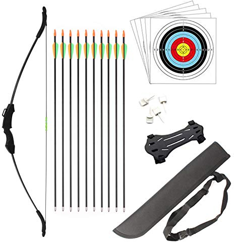 HANSPY Pfeil und Bogen Set für Junior Jagd Anfänger Bogen Recurve Bogenschießen Langbogen Outdoor Kit 15LB für Kinder Teenager (Schwarz)