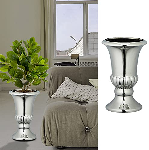 Bodenvase Silber glänzend │Amphore H25cm │ Metall-Look Steinzeug │ Blumenvase Dekovase (1 x Bodenvase H25cmxB17cm)