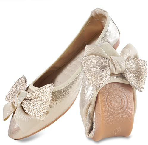 MACHSWON Womens Ballet Flats Sparkly Comfortable Casual Pointed Toe Bow-Knot Slip on Wedding Ballerina Dressy Flats Shoes Women(Gold02, Size 5)