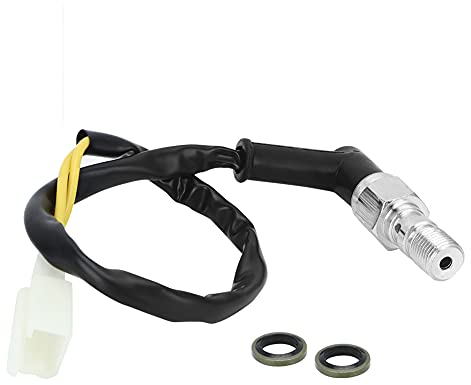 Interruttore Freno Moto, M10x1.0mm Universale Sensore Freno Moto Interruttore Freno Posteriore Interruttore del Freno Idraulico cavo con 1 Spina a 2 Pin e Rondelle di Installazione (Curva)