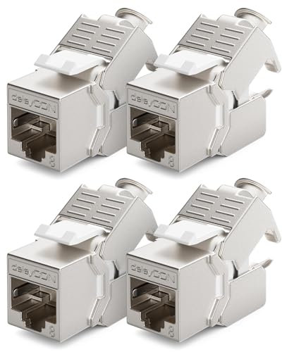 deleyCON 4x CAT 8 Keystone Jack Modul Patchkabel Netzwerkkabel Optimal für CAT8 CAT7 CAT7a Verlegekabel Verbinder STP Schirmung RJ45 Buchse Netzwerk Patchpanel Keystonehalterung Erweiterung