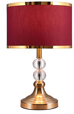 Mengjay Tischlampe Nachttischlampe hoch 47cm Lichtdekoration Tischleuchte mit Stoff Schirm Kristall Metall Lampenfuß für Schlafzimmer Wohnzimmer Schreibtischlampe moderne (Rot)