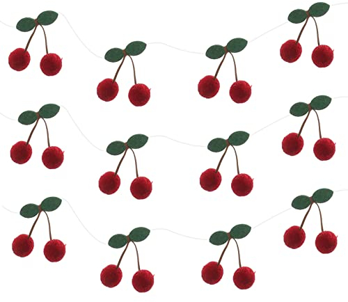 Toddmomy Kirschen Deko: Kirsch Girlande Dekoration Filz Ammer Kirschen Obst zum Aufhängen für Babyparty Geburtstag Hochzeit Kinderzimmer Dekoration Gastgeschenke