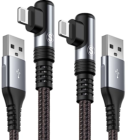 Cable Cargador i Phone 90 Grados[2M 2Pack] [MFi-Certificado] Cable iPhone Carga Rápida Nylon Trenzado Apple cable Ligtning Compatible con i Phone 14 13 12 11 Pro XS MAX XR X 8 Plus 7Plus 6S-Gris