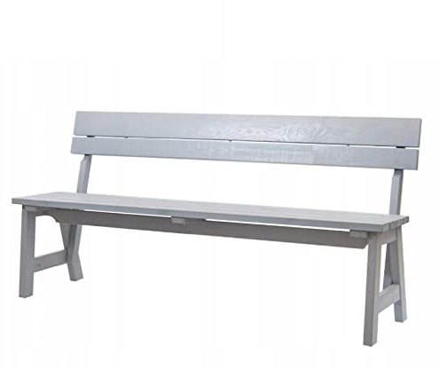 QLS Gartenbank Kiefernholz Grau Sitzbank Parkbank mit Lehne Bank Gartenmöbel Robust 170 x 82 x 53 cm