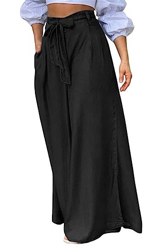 Dninmim dambyxor, sommar knyt-längd Hakama, blommiga byxor med rosett, Svart, L