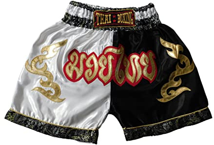 Weiß Schwarz Sportliche Junior Short für Muay Thai Boxen - Ideale Kickboxen Hose für Jungen und Mädchen (Kinder)- Perfekt für Gym, Sport und Fitness (as3, Age, 10_Years, 12_Years, Regular)