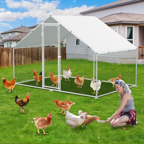 Herrselsam Pollaio Ovaiole per Esterni, 3x2x2m Pollaio per Esterni con Telaio Zincato, Recinto con Copertura in Tessuto Impermeabile, Serratura, per Polli, Anatre e Conigli