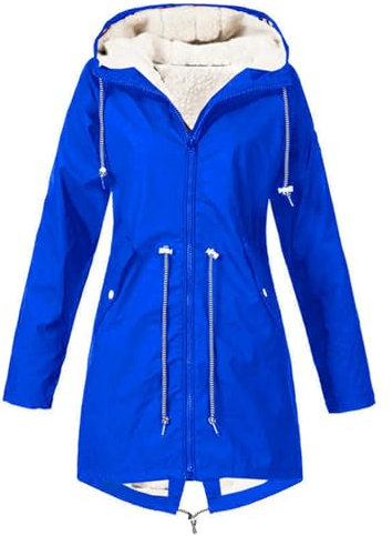 Gefütterte Regenjacke Damen Wasserdicht, Regenmantel Damen Gefüttert Warm,Winterjacke Damen mit Teddyfell Kapuze Outdoor Jacke Mantel Dicke Plüsch Wintermantel Softshelljacke Windjacke Regenmantel