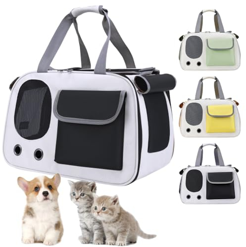 Transporttasche für Katze Hund, Hundetragetasche Transporttasche, 45 x 28 x 26 cm Faltbare Katzentransportbox mit Atmungsaktiven Löchern und Taschen für Mittelgroße Katzen, Kleine Hunde (Grau)