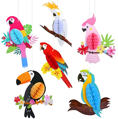Kesote Hawaii Deko Sommer Party Deko 6 PCS Tropische Vögel Papagei Deko Dschungel Dekorationen Gartenparty Vogeldekoration Hängende Tropical Tiki Bar Luau Party