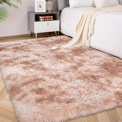 FVVRAX Bereich Teppiche für Schlafzimmer Wohnzimmer 90x150 cm, Tie-Dyed Kamel flauschig Fuzzy Shag Shaggy weichen Plüsch Teppich, Indoor-Boden Teppich für Kinder Home Decor Ästhetik