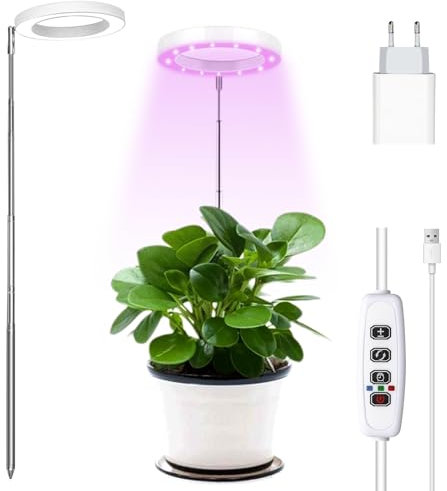 Lampe LED à spectre complet - 160 cm - Hauteur réglable - Avec minuterie de 3/9/12 heures - Avec adaptateur USB - 10 niveaux de luminosité - 3 modes d'éclairage - Pour plantes d'intérieur