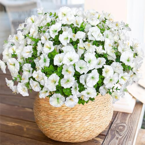 Weldomcor 10 Pezzi Flori da Esterno Artificiali Resistente ai raggi UV Fiori Finti Artificiale Arbusti Ramo Piante Artificiali per Patio Portico Finestra Scatola di Nozze Agriturismo Decor, Bianco