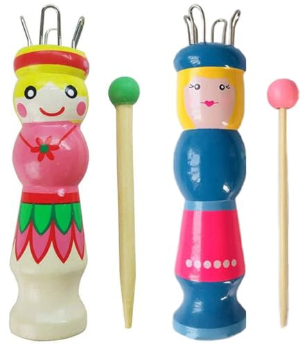 Yhuasia 2 Stück Strickliesel, Strickliesel für Kinder, Webrahmen Für Kinder, Strickliesel Mit Häkelnadel Strickpüppchen Holz Stricknadeln Bastelset (Modell C)