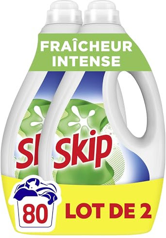 Skip - Lessive Liquide Fraicheur Intense - Action Détachante Efficace - 100% impeccable, éclatant et délicatement parfumé - 2x40 Lavages