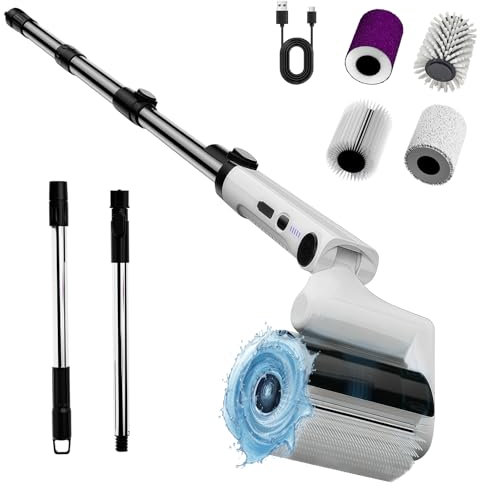 Spazzola Rotante Pulizia Casa, Spazzola Elettrica per Pulizia con 4 Testine Sostituibili,Angolo Regolabile,per Doccia,Bagno,Cucina,Vasca,Pavimenti