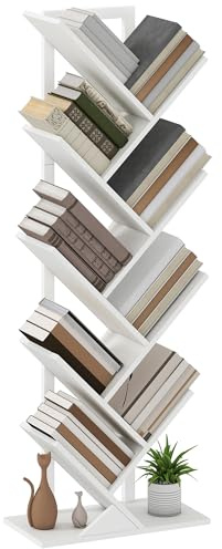 HOMCOM Librería en Forma de Árbol de 9 Niveles, Estantería de Libros con 9 Estantes, Estructura de Acero, para CD, DVD, Álbumes, Sala de Estar, Oficina, Estudio, Dormitorio, 50x24x136 cm, Blanco