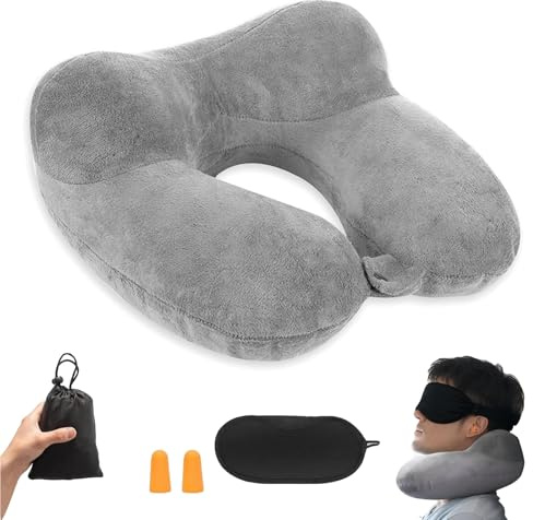 VPAFPEKG Aufblasbares Reisekissen, Nackenkissen Aufblasbar, Aufblasbares Nackenkissen Flugzeug Aufblasbar mit Schlafmaske und Ohrstöpseln, Nackenhörnchen für Camping, Reisen, Flugzeug, Zug, Auto, Büro