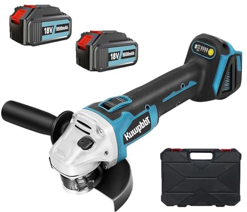 KuwpbbT Akku Winkelschleifer, Ersatz DGA511Z,mit 2 x 5,5Ah Akku,Neues Upgrade Akku Flex Trennschleifer 125mm,8500 U/min Kompakter Profi-Schleifer,für Präzises Trennen und Schleifen (Blau)