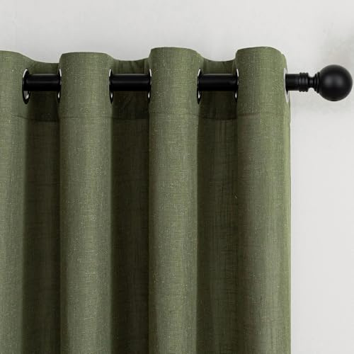 Tenda verde oliva 140 x 280 cm Tende in voile soggiorno moderno opaco luce morbida traslucidi e tendaggi interni con occhielli decorati, camera da letto, adulto, bambino, finestra, tramonto, 2 pezzi