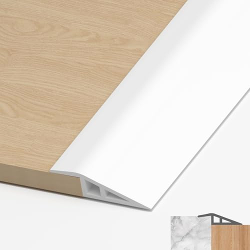 LIHIQIYA PVC Türschwellen Leiste, Übergangsprofil Selbstklebend, Übergangsleiste Boden Höhenausgleich Abdeckleiste für Parkettböden Laminate Schwellen (Weiß, 7mm bis 10mm, 2M)