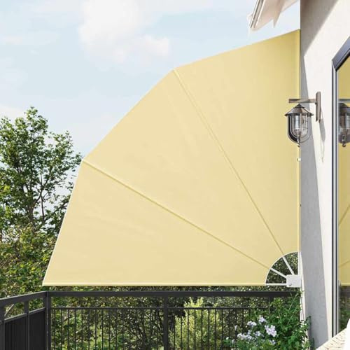 Brise-vue pour balcon - Sable - 210 x 210 cm - Tissu solaire en polyester - Réglable sur 3 positions - Pliable - Voile d'ombrage en forme d'éventail - Pour terrasse, jardin, extérieur, intimité