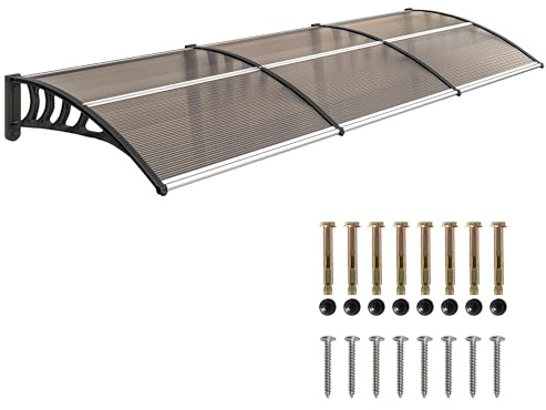 Outsunny Auvent de Porte d'entrée, Toit Marquise de Porte Exterieur en Polycarbonate et Profil Aluminium résistante Toit abri Protection Contre la Pluie et UV pour terrasse, Balcon, 303x96cm, Marron