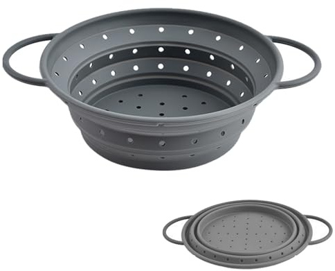 Colador plegable, 33,5 x 10 cm, grande, de silicona, colador de cocina, colador plegable con asas, colador de pasta con desagüe para escurrir pasta, frutas, verduras, resistente al calor y apto para