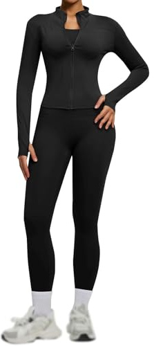 Conjuntos Deportivo de 2 Piezas Abrigo + Leggings de Cintura Alta - Leggins 3D Anticeluliticos Mujer Compresión，Ropa Yoga Transpirable Secado Rápido Conjuntos de Gimnasio Verano Ropa de Chándals