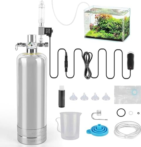 VeftBltrem Impianto di CO2 da 2 l, set completo per acquario, generatore di CO2 in acciaio inox con bombola di CO2, kit reattore di anidride carbonica con elettrovalvola, diffusore, contatore di bolle