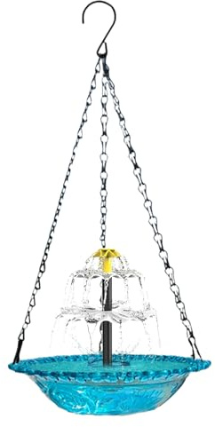 Nixiara Bagno per uccelli Fontana solare - Bacino agganciabile con catena, ciotola resistente alle intemperie | Fontana solare per uccelli | per giardino esterno, terrazza, prato, bacino, stagno