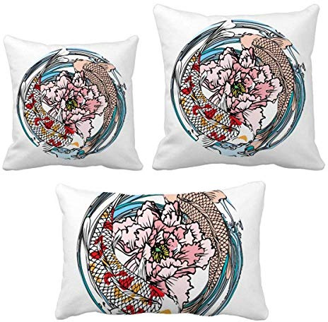 DIYthinker - Juego de almohadas con diseño de peonía y patrón de agua