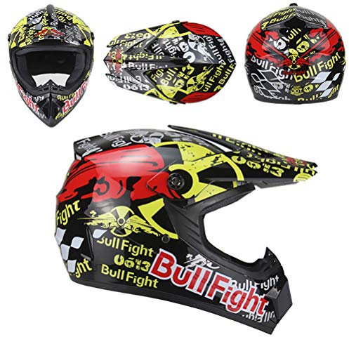 MTTKTTBD Adulto Casco da Motocross Set con Guanti Occhiali Maschera Casco Integrale Moto Cascos Cross per Donna Uomo per Moto Enduro DH Downhill Dirt Bike ATV MTB