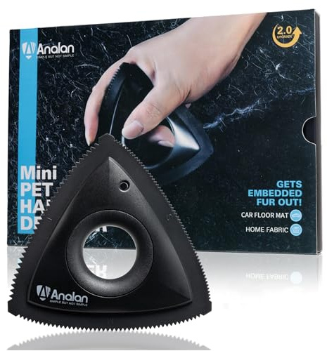 Analan Mini Pet Hair Remover for Car Detailing Supplies, Carpet Dog Hair Remover for Car Interior, Triangle Dog Hair Remover for Auto Detailing, Couch, Furniture, Lint, Carpet (Jet Black)