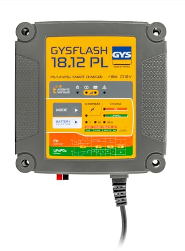 GYS, GYSFLASH 18.12 PL,Chargeur de Batterie Intelligent Plomb (AGM, Gel...)& Lithium (LiFePO4), 7A/12A/18A, Véhicules 12V (Voiture, Camping-Car, Bateau), Maintien de Charge Sécurisé, Désulfatation
