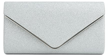 EVEOUT Damen Abend Clutch Funkeln Handtasche mit Kette Elegante Brautumhängetasche mit Umschlag Hochzeit Party Abschlussball Geldbörse Silber