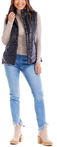 Mud Pie Women's Boyd Faux Leather Vest, Black, Large