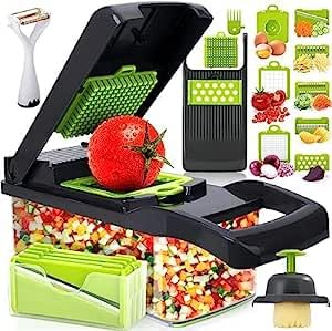 Vegetable Chopper, 15 in 1 Mandoline Vegetable, Food Chopper & Dicer, Best for Salad Onion Vegetaable Garlic Potato, Kitchen Multifunctional Vegetable Cutter (Gray)