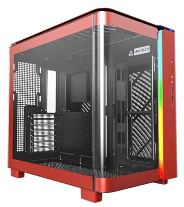 MONTECH King 95 Boîtier de Jeu PC ATX à Double Chambre avec Panneau latéral et Avant en Verre trempé incurvé, éclairage ARGB, King 95 Red US