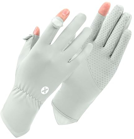 Newellsail Guantes de Protección Solar para Mujer Guantes de Protección UV Guantes de Seda de Hielo Transpirables Guantes Antideslizantes para Conducción Ciclismo Pesca Golf 1 Par (Gris)