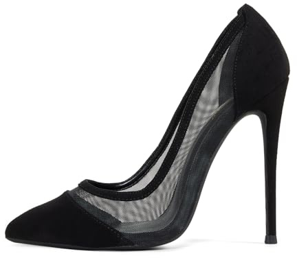 GENSHUO Bombas de tacón Alto con Punta Puntiaguda para Mujer Zapatos de Fiesta con tacón de Aguja Sexy 12 CM / 4.72IN, Malla Negra, 38 EU