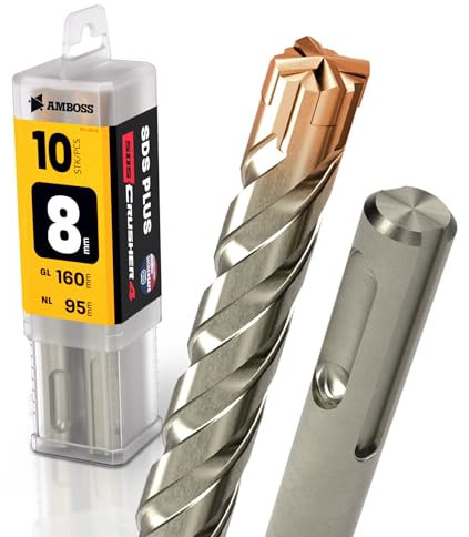 SDS Plus Hammerbohrer 4X Schneiden PGM Ø 8.0mm x 95mm - AMBOSS Werkzeuge SDS Crusher 4 - HM Betonbohrer Hartmetall Profi Bohrer 8.0 mm x 95 - Steinbohrer Stahlbeton Mauerwerk Ziegel Kalksandstein