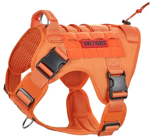 OneTigris Hundsele, FIRE Watcher taktisk sele MOLLE säkerhetssele service hundväst med 1 handtag och 2 nr pull D-ring 1000D nylon (M, orange)