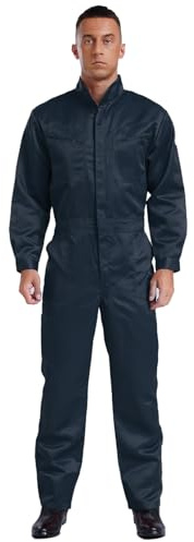 renvena Herren Arbeitsoverall Werkstatt mit Reißverschluss Einteiler Arbeitsanzug Baumwolle Overall Jumpsuit Arbeitskombi Uniform für Gärtner Mechaniker Navy blau L