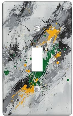 Abstract Art Light Switch Cover Plates/Outlet Covers, Gray and Yellow Paint Splatter for Wall Decor, Thermoplastic Wall Plates, Standard Size Single Toggle